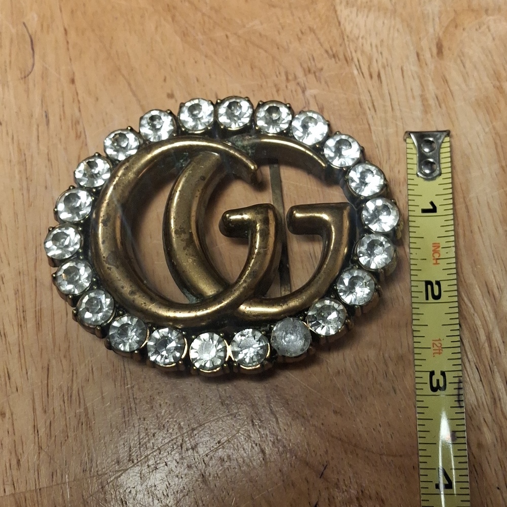 Double G Belt Buckle with Clear Crystals - Picture 6 of 8